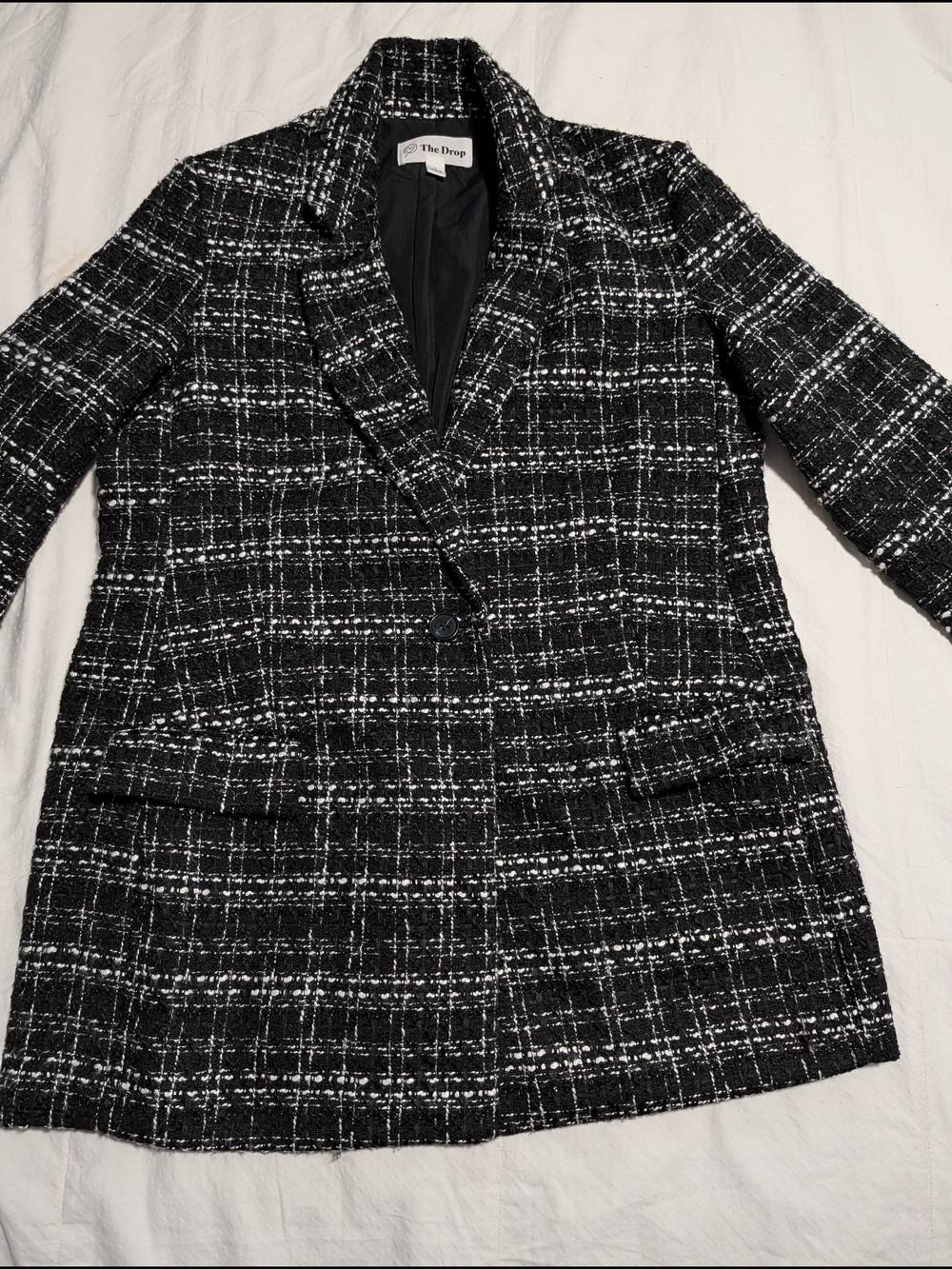 Black & White Tweed Single-Button Blazer
